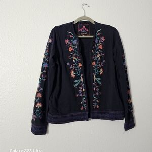 Johny Was Floral Embroidered Black Jacket Sz S